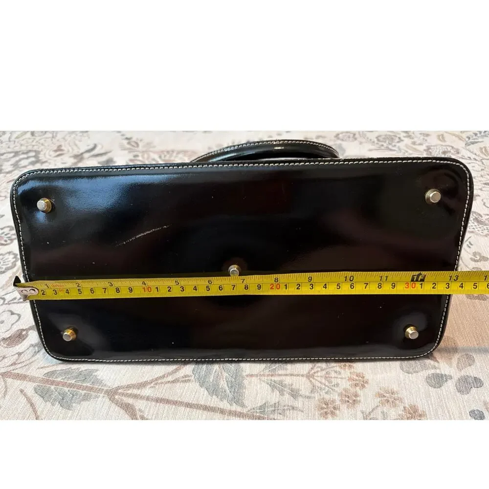 ARCADIA Leather Womens Black Handbag Satchel Bag Made In Italy Classic Chic